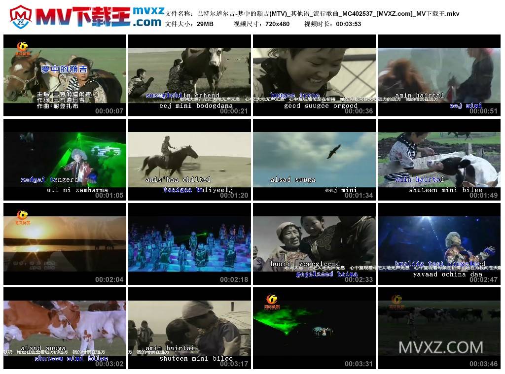 巴特尔道尔吉-梦中的额吉(MTV)_其他语_流行歌曲_MC402537